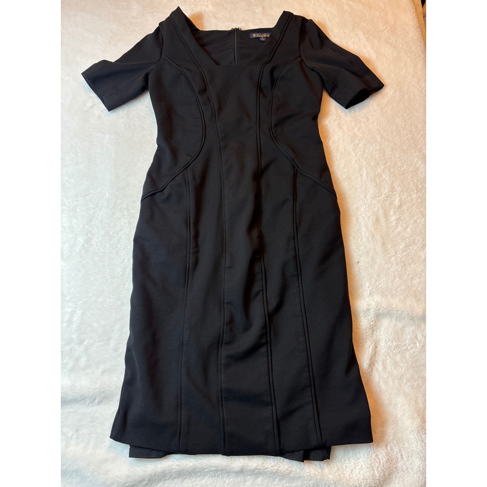 Brooks Brothers Black Short Sleeve Sheath Dress Square Neck Size 2